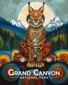 Stylized Bobcat - Grand Canyon Souvenir Art Prints - 8"x10" Artwork for 11"x14" Frame