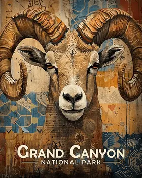 Stylized Bighorn Ram - Grand Canyon Souvenir Art Prints - 8"x10" Artwork for 11"x14" Frame
