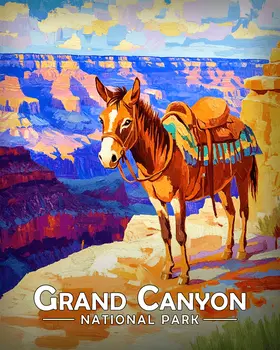 Saddled Donkey - Grand Canyon Souvenir Art Prints - 8"x10" Artwork for 11"x14" Frame