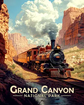 Vintage Railway - Grand Canyon Souvenir Art Prints - 8"x10" Artwork for 11"x14" Frame