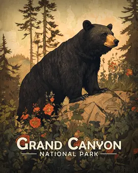 Antique Style Black Bear - Grand Canyon Souvenir Art Prints - 8"x10" Artwork for 11"x14" Frame