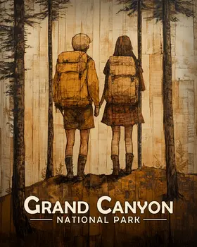 Hiking Together - Grand Canyon Souvenir Art Prints - 8"x10" Artwork for 11"x14" Frame
