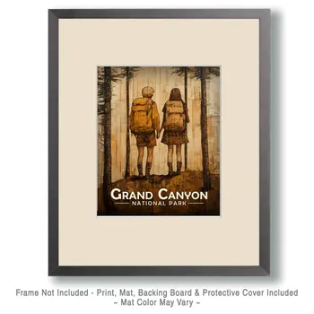 Hiking Together - Grand Canyon Souvenir Art Prints - 8"x10" Artwork for 11"x14" Frame