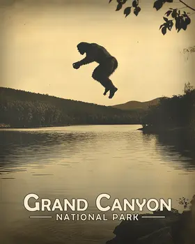 Bigfoot Jumping in Colorado River - Grand Canyon Souvenir Art Prints - 8"x10" Artwork for 11"x14" Frame
