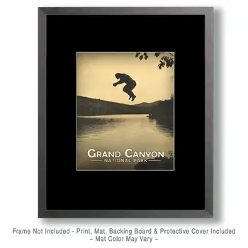 Bigfoot Jumping in Colorado River - Grand Canyon Souvenir Art Prints - 8"x10" Artwork for 11"x14" Frame