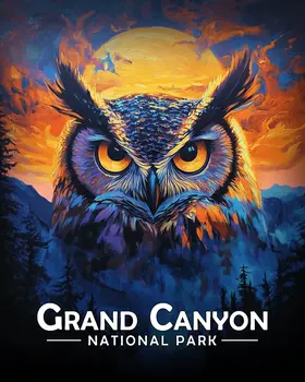 Midnight Owl - Grand Canyon Souvenir Art Prints - 8"x10" Artwork for 11"x14" Frame