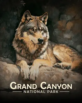 Relaxing Wolf - Grand Canyon Souvenir Art Prints - 8"x10" Artwork for 11"x14" Frame