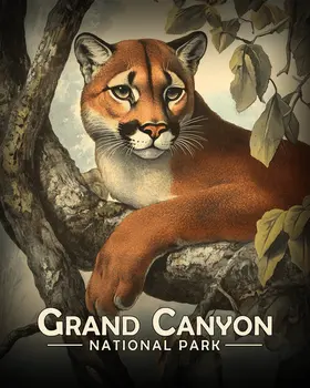 Antique Style Mountain Lion - Grand Canyon Souvenir Art Prints - 8"x10" Artwork for 11"x14" Frame