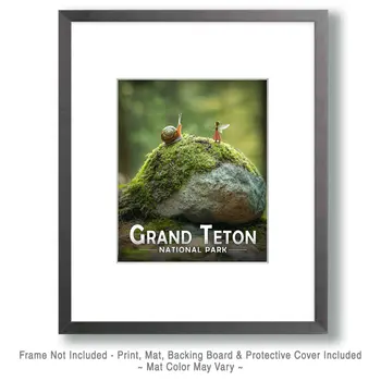 Fairy Meets Snail - Grand Tetons Souvenir Art Prints - 8"x10" Artwork for 11"x14" Frame