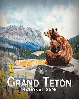 Sitting Bear - Grand Tetons Souvenir Art Prints - 8"x10" Artwork for 11"x14" Frame