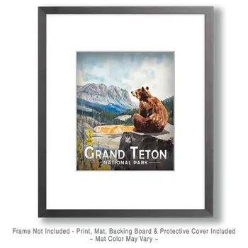 Sitting Bear - Grand Tetons Souvenir Art Prints - 8"x10" Artwork for 11"x14" Frame