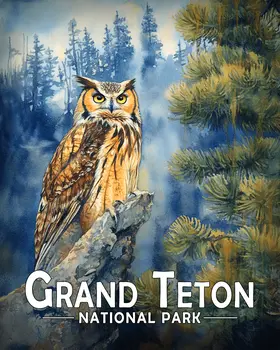 Great Horned Owl - Grand Tetons Souvenir Art Prints - 8"x10" Artwork for 11"x14" Frame