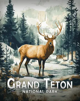 Elk by Creek - Grand Tetons Souvenir Art Prints - 8"x10" Artwork for 11"x14" Frame