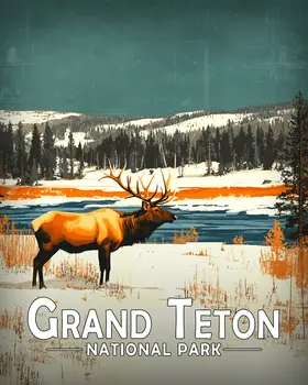 Elk on the Plains - Grand Tetons Souvenir Art Prints - 8"x10" Artwork for 11"x14" Frame