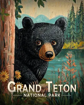 Peek-a-Boo Bear - Grand Tetons Souvenir Art Prints - 8"x10" Artwork for 11"x14" Frame