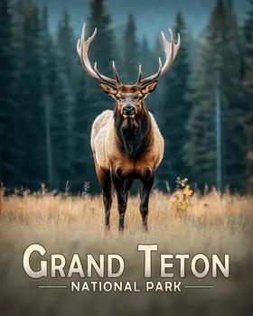 Standing Bull Elk - Grand Tetons Souvenir Art Prints - 8"x10" Artwork for 11"x14" Frame