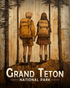 Hiking Together - Grand Tetons Souvenir Art Prints - 8"x10" Artwork for 11"x14" Frame