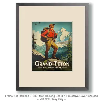 Lone Hiker - Grand Tetons Souvenir Art Prints - 8"x10" Artwork for 11"x14" Frame