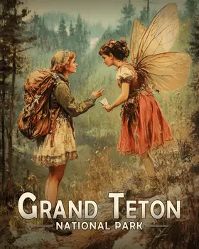 Fairy Giving Directions - Grand Tetons Souvenir Art Prints - 8"x10" Artwork for 11"x14" Frame