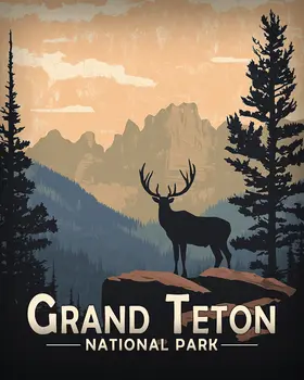 Elk Silhouette - Grand Tetons Souvenir Art Prints - 8"x10" Artwork for 11"x14" Frame