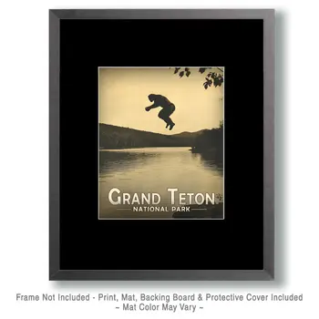 Bigfoot Jumping in Jenny Lake - Grand Tetons Souvenir Art Prints - 8"x10" Artwork for 11"x14" Frame
