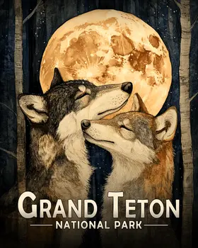 Wolves in Love - Grand Tetons Souvenir Art Prints - 8"x10" Artwork for 11"x14" Frame