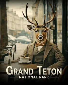 Buck Deer in Cafe - Grand Tetons Souvenir Art Prints - 8"x10" Artwork for 11"x14" Frame