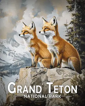 Pair of Red Fox - Grand Tetons Souvenir Art Prints - 8"x10" Artwork for 11"x14" Frame