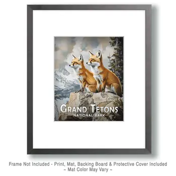 Pair of Red Fox - Grand Tetons Souvenir Art Prints - 8"x10" Artwork for 11"x14" Frame