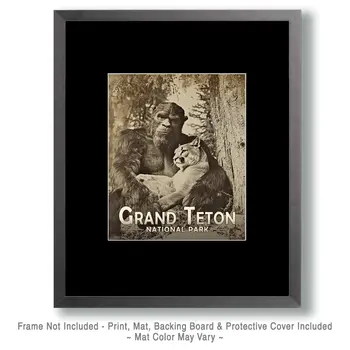 Bigfoot's Mountain Lion Pet - Grand Tetons Souvenir Art Prints - 8"x10" Artwork for 11"x14" Frame