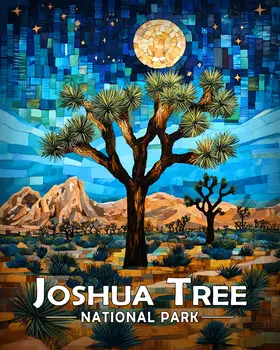 Under a Full Moon - Joshua Tree Souvenir Art Prints - 8"x10" Artwork for 11"x14" Frame