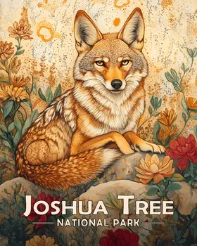 Stylized Coyote - Joshua Tree Souvenir Art Prints - 8"x10" Artwork for 11"x14" Frame