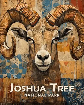 Stylized Bighorn Ram Art - Joshua Tree Souvenir Art Prints - 8"x10" Artwork for 11"x14" Frame
