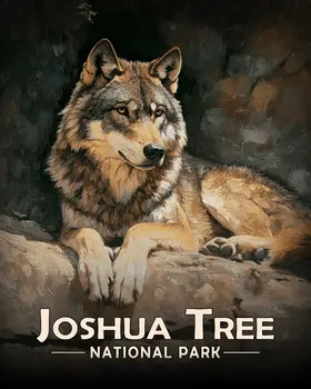 Relaxing Wolf - Joshua Tree Souvenir Art Prints - 8"x10" Artwork for 11"x14" Frame