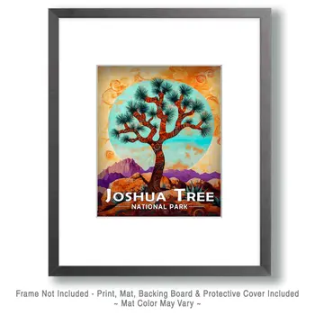BOHO Tree & Moon - Joshua Tree Souvenir Art Prints - 8"x10" Artwork for 11"x14" Frame