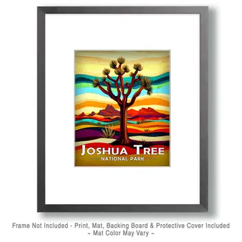 Abstract Tree & Mountains - Joshua Tree Souvenir Art Prints - 8"x10" Artwork for 11"x14" Frame