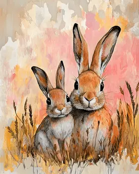Rabbit Mother and Baby - Animal Mothers & Babies Wall Art Prints – 8″x10″ Artwork for 11″x14″ Frame