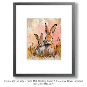 Rabbit Mother and Baby - Animal Mothers & Babies Wall Art Prints – 8″x10″ Artwork for 11″x14″ Frame