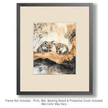Wolf Pups Watch Dragonfly - Animal Mothers & Babies Wall Art Prints – 8″x10″ Artwork for 11″x14″ Frame