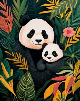 Panda Baby with Mother - Animal Mothers & Babies Wall Art Prints – 8″x10″ Artwork for 11″x14″ Frame