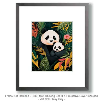 Panda Baby with Mother - Animal Mothers & Babies Wall Art Prints – 8″x10″ Artwork for 11″x14″ Frame