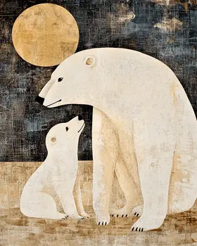 Polar Bear Baby with Mother - Animal Mothers & Babies Wall Art Prints – 8″x10″ Artwork for 11″x14″ Frame