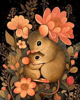 Mouse Baby with Mother - Animal Mothers & Babies Wall Art Prints – 8″x10″ Artwork for 11″x14″ Frame