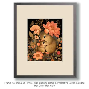 Mouse Baby with Mother - Animal Mothers & Babies Wall Art Prints – 8″x10″ Artwork for 11″x14″ Frame