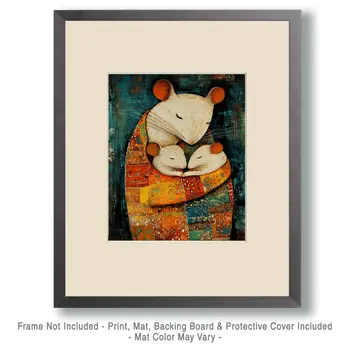 BOHO Mouse Mom with Babies - Animal Mothers & Babies Wall Art Prints – 8″x10″ Artwork for 11″x14″ Frame