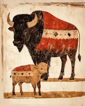 Prarie Bison and Baby - Animal Mothers & Babies Wall Art Prints – 8″x10″ Artwork for 11″x14″ Frame