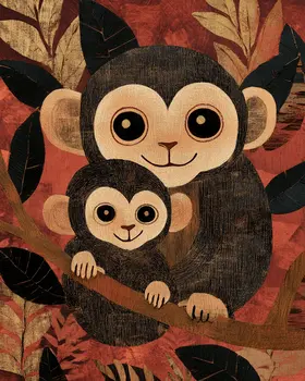 Monkey Baby with Mom - Animal Mothers & Babies Wall Art Prints – 8″x10″ Artwork for 11″x14″ Frame