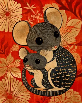 Mouse Baby with Mom - Animal Mothers & Babies Wall Art Prints – 8″x10″ Artwork for 11″x14″ Frame