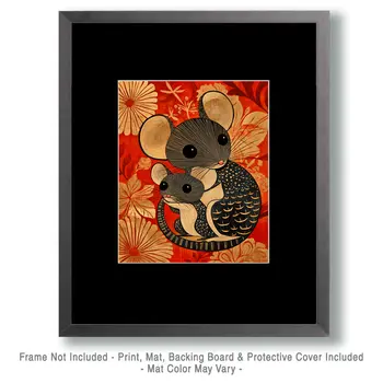 Mouse Baby with Mom - Animal Mothers & Babies Wall Art Prints – 8″x10″ Artwork for 11″x14″ Frame