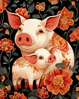 Pig Baby with Mom - Animal Mothers & Babies Wall Art Prints – 8″x10″ Artwork for 11″x14″ Frame